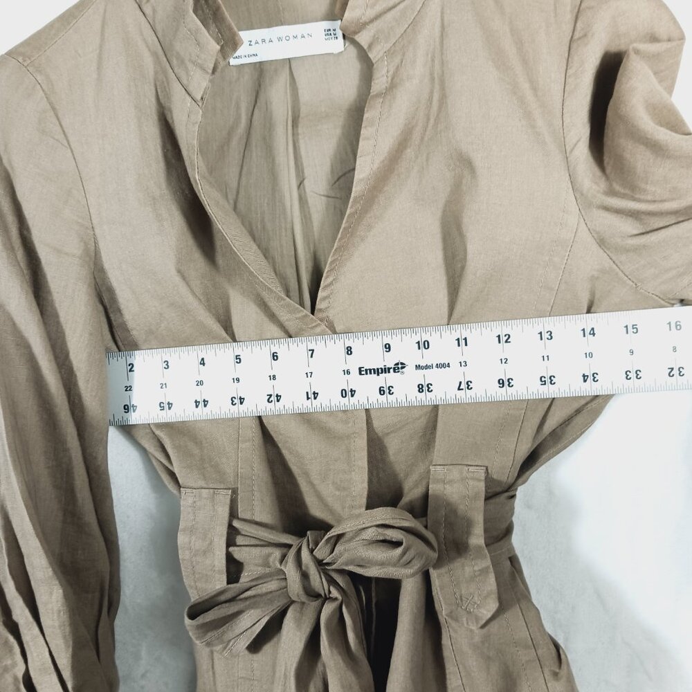Zara Woman Tan/Brown Linen Jacket Pleated Back, Tie Waist Sz MED Earthy Neutral - Picture 11 of 16